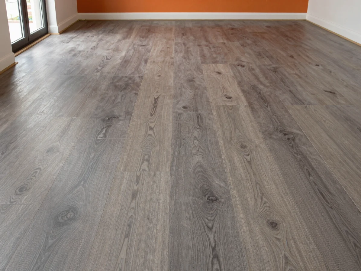 Architectural photograph of newly installed laminate flooring in