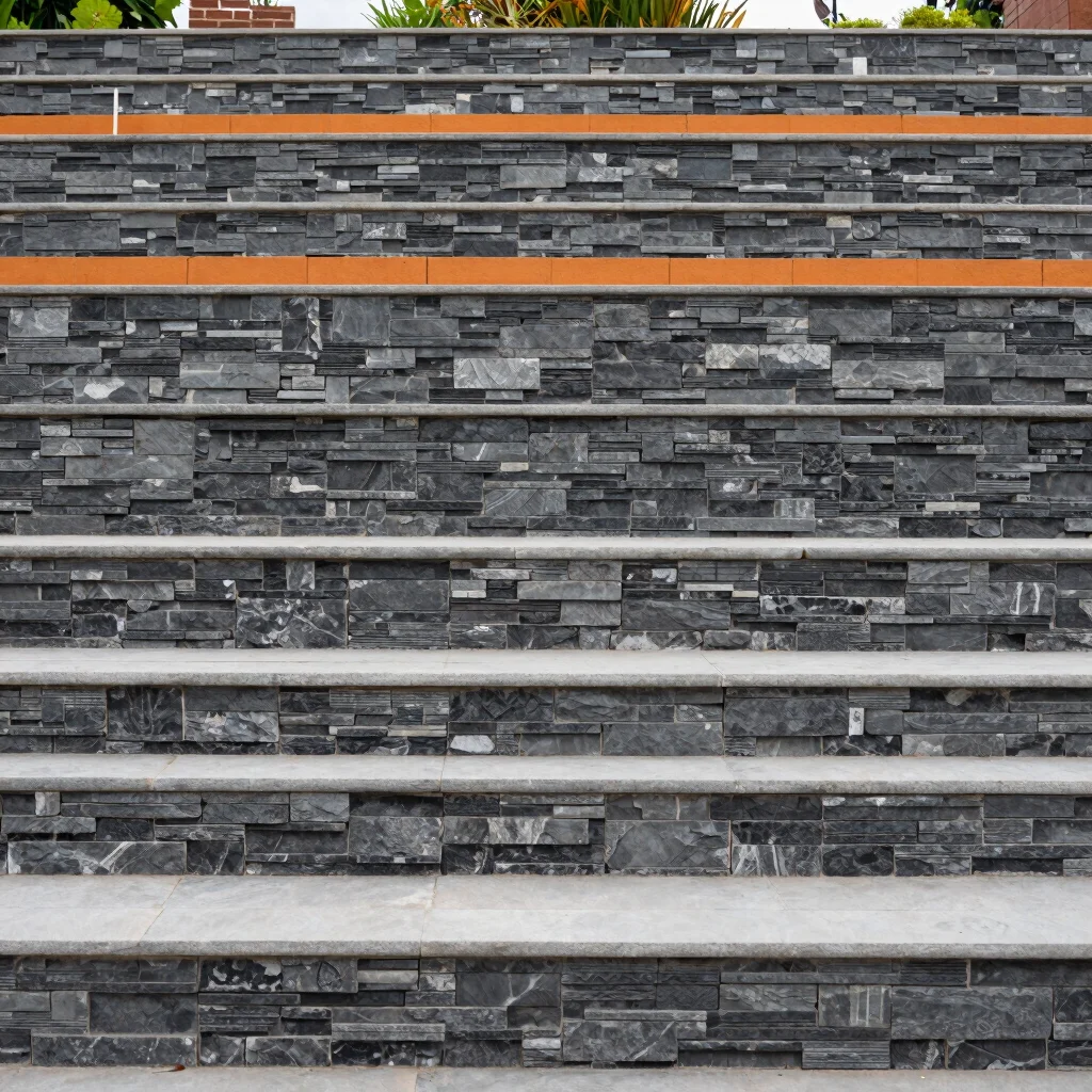 Wide shot of a multi-tiered garden with integrated stone retainin