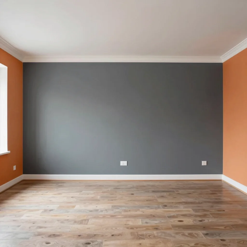 Wide shot of a living room with newly painted walls, highlighting