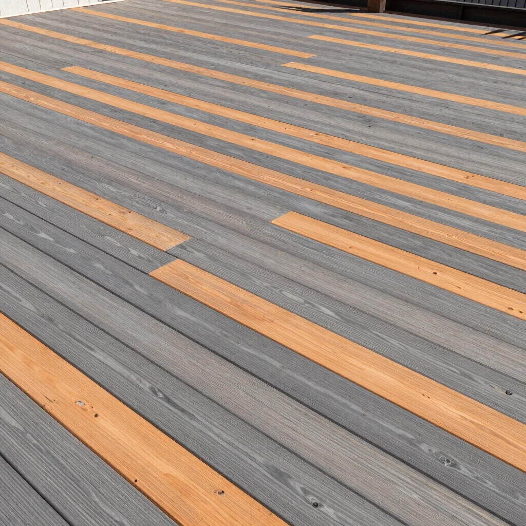 Wide-angle shot of a custom timber deck with direct sun, clean li