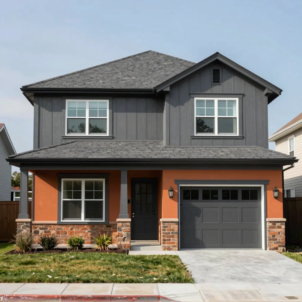 Straight-on exterior elevation of a home with a crisp roofline, n