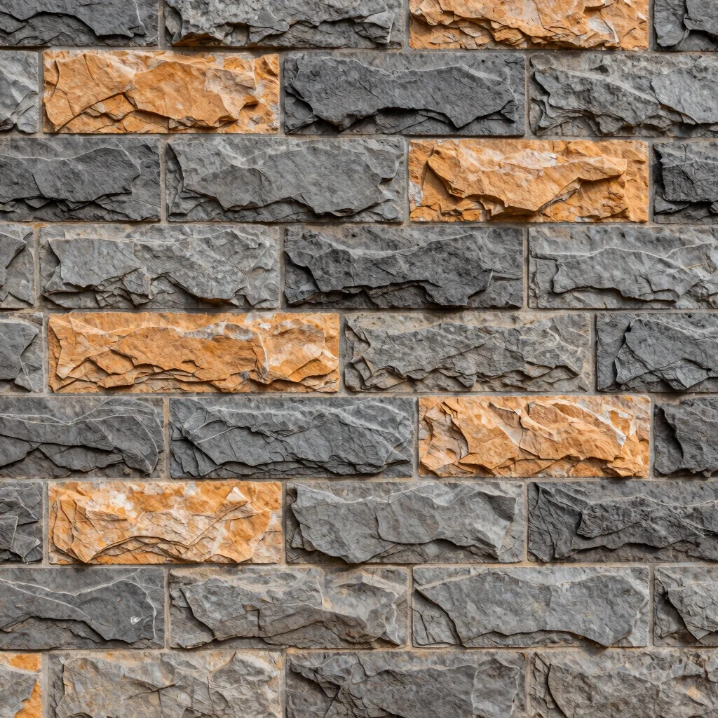 Detail shot of stone retaining wall with clean joints, direct sun