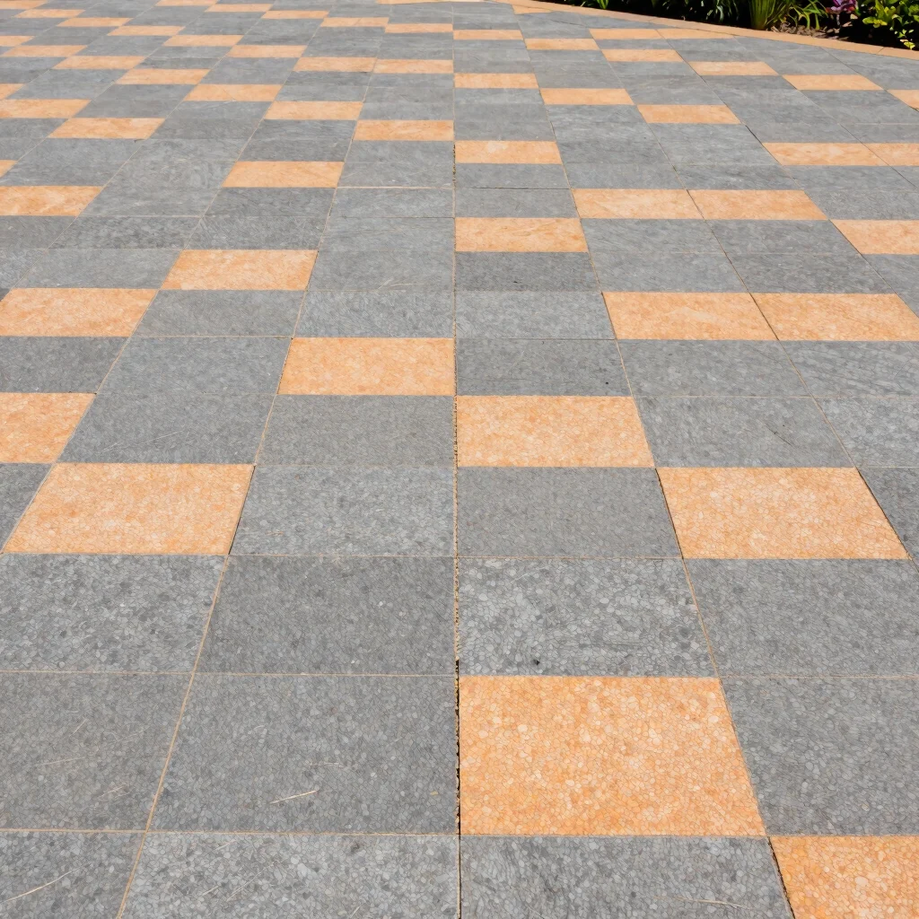 Close-up of geometric stone pavers in a modern garden, sharp deta